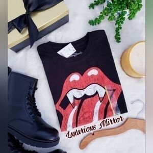 The Rolling Stones Womens T-Shirt Black Red Tongue Short Sleeve Crew Neck S New
